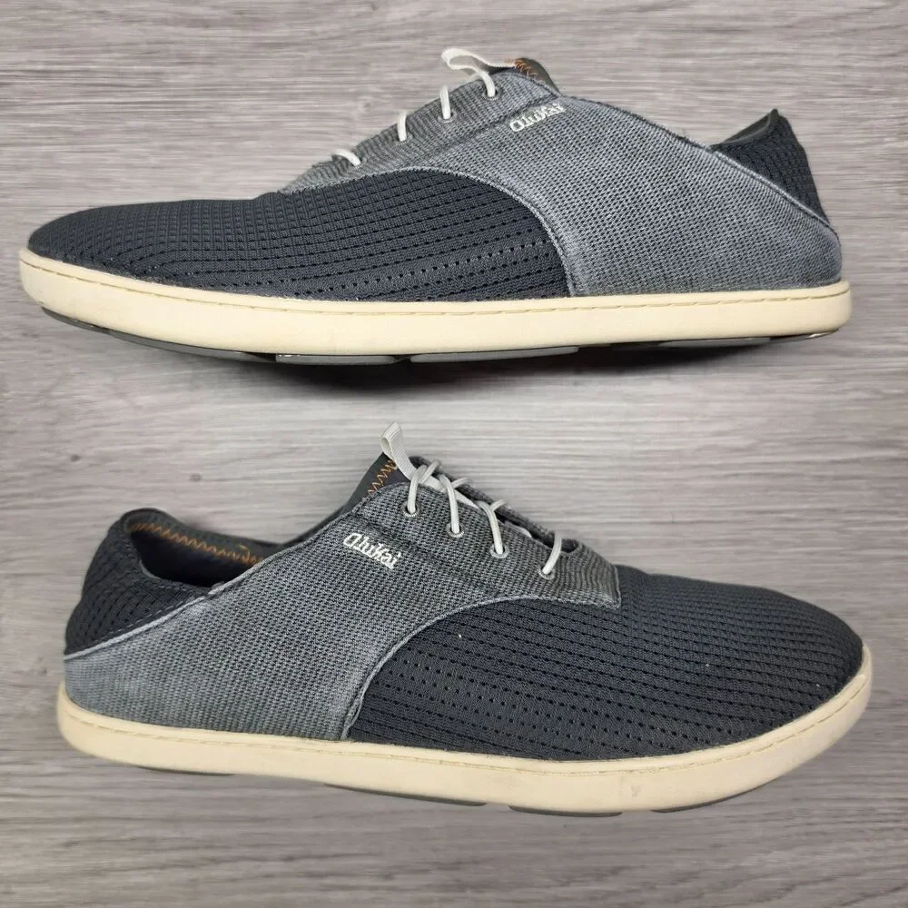 OluKai Nohea Moku Boat Shoes Mens Size 9.5 Gray Textile Mesh Sneakers Slip On